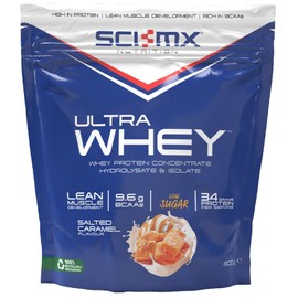 SCI-MX Ultra Whey Protein Muscle Building & Recovery Protein Powder with Naturally Occurring Glutamine & Amino Acids - Salted Caramel Flavour - 800g (18 Servings)