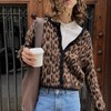 AJELIFHL Women Leopard Print Knit Cardigan Button Front Long Sleeve