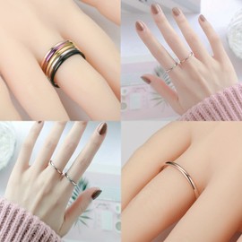 INENIMARTJ 2mm Thin Titanium Stainless Steel Knuckle Stacking Midi Rings,Stackable Dome Band Finger Ring Set for Women Men,5Pcs Simple Stylish Polished Wedding Ring Size 6-11 (10)