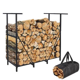 Vailge Firewood Rack Outdoor 4FT with Waterproof Firewood Carrier Bag, Adjustable Heavy Duty Steel Firewood Holder Storage, Log Rack for Fireplace, Fire Pit, Backyard, Camping