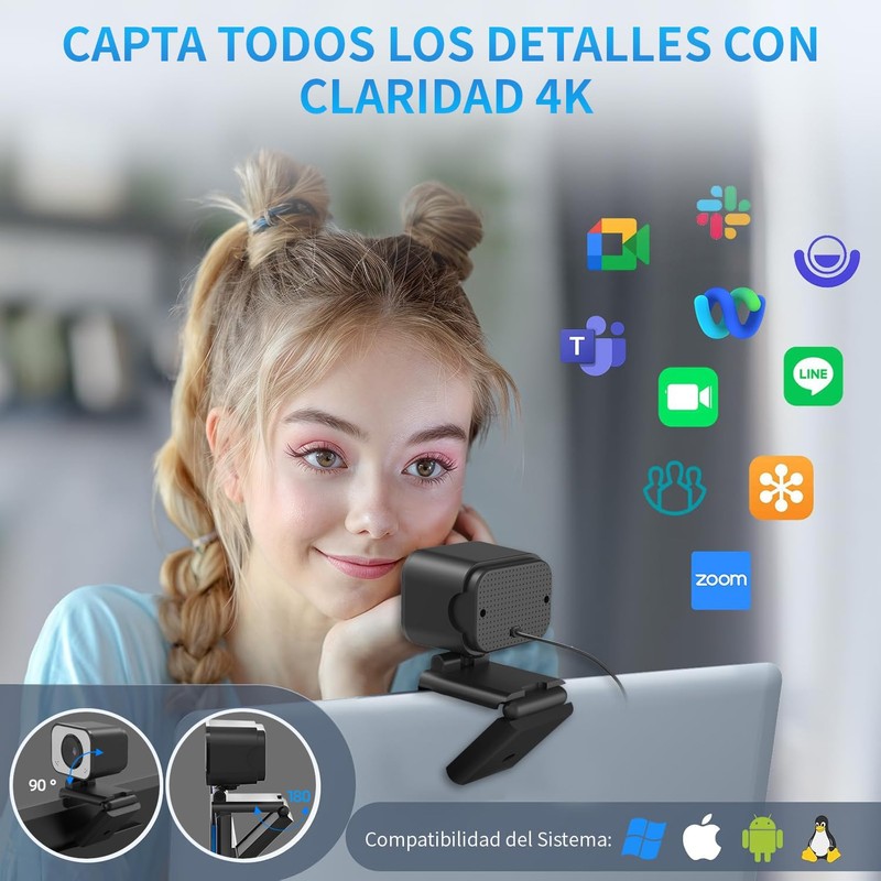 NOVAKA Cámara Web 4K, Micrófono Integrado con Cancelación de Ruido,