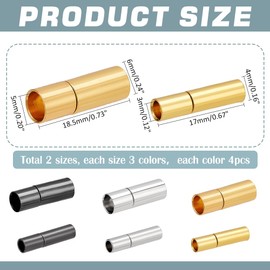 PH PandaHall 24PCS 6 Styles Brass Bayonet Connectors Column Push Clasps Cord End Cap Barrel Beads Cylinder Bracelet Clasps Smooth Column End for DIY Bracelet Necklace Making Hole 3mm/5mm
