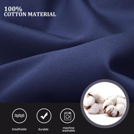 PiccoCasa Luxury 100% Cotton Pillow Cover, Zippered Pillow Case, Fade Resistant, Smooth, Soft, Smooth to the Touch, Sweat Absorbent, Quick Drying, Plain, All Seasons, 4 Colors to Choose from, Navy,