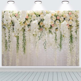 2.1 x 1.5 m Photo Background Flower Wall White and Green Wisteria Rose Floral Photography Background Girls Birthday Party Wedding Bridal Shower Party Decorations Portrait Photo Shoot Props