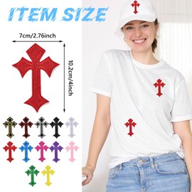 Morcheiong 12Pcs Cross Patches Iron On Cross Embroidered Applique Patch DIY Decor Patches for Clothes Jeans Hat Backpack（Red）