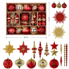 SHareconn 80pcs Christmas Balls Ornaments Set, Contemporary Light Luxury Gift Set, Shatterproof Plastic Decor for Xmas Tree Holiday Wedding Party Decorations with Hanging Strings,Red and Gold
