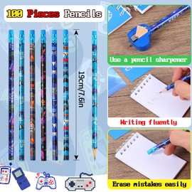 Kolewo4ever 148 Pieces Video Game Theme Stationery Set:100 Pcs Video Game Pencils 24 Pcs Game Pattern Mini Spiral Notepad Memo Pad 24 Pcs Game Metal Charms Bookmarks (Style-2)