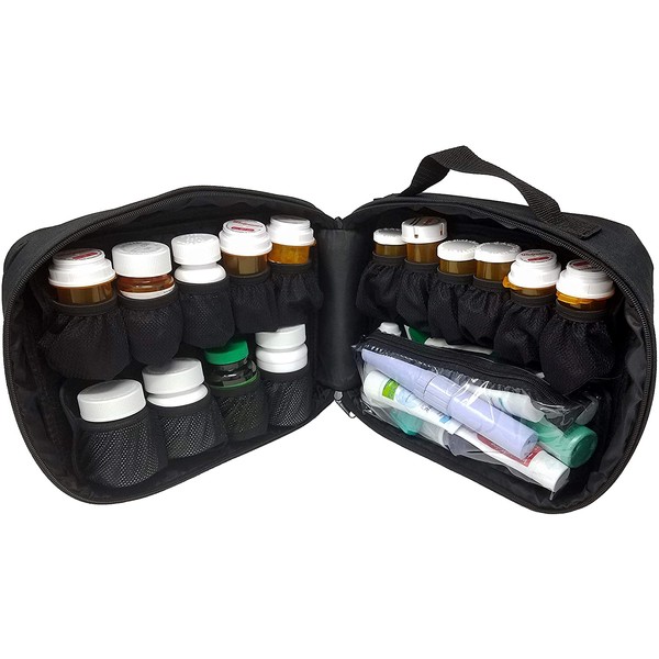 StarPlus2 Large Padded Modular Pill Bottle Organizer, Medicine Bag, Case, Carrier for Medications, Vitamins, and Medical Supplies - for Home Storage and Travel - Black (Without Lock)