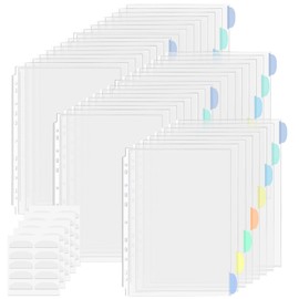 Vakki A4 transparent films with colourful index, can be used as dividers for A4 folders, pack of 40 document sleeves, A4 open top transparent pockets for DIN A4 index and folder dividers
