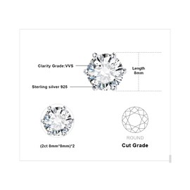 JewelryPalace Round Cut 4ct Cubic Zirconia Solitaire Stud Earrings for Women, 925 Sterling Silver 14k White Gold Plated Earrings for Her, Classic Simulated Diamond Earrings Jewellery Sets