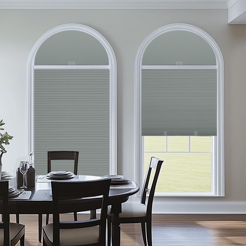 Changshade Arch Window Shades Blackout,Half Moon(Radius:36") Blackout Pleated Window Shades,