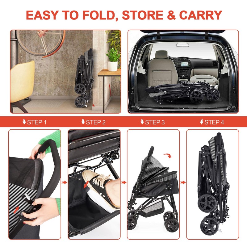 LPOTIUS Lightweight Dog Stroller with Reversible Handle for Medium Small