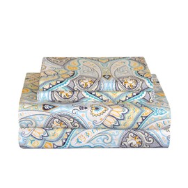 Pointehaven 100% Cotton Percale Sheets Full Size - Printed Bed Sheet & Pillowcase Sets - Soft Cotton 4 Piece Bed Sheets Set - Fits Mattress 19 inches Deep Pocket - Color Cypress