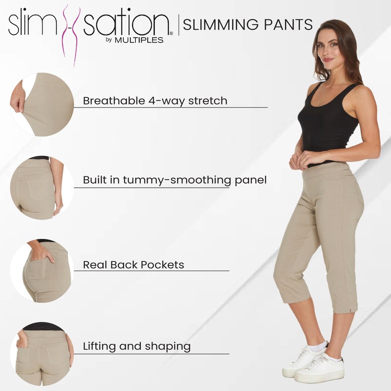 SLIM-SATION Women's Wide Band Pull on Straight Leg Capri with