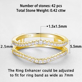 Newshe Cubic Zirconia Curved Wedding Bands for Women Ring Enhancer Guard for Engagement Rings 925 Sterling Yellow Gold Silver Size 9