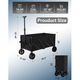 7.8 cu ft Extra Large Wagons Carts Foldable with 360lbs Weight Capacity Heavy Duty Beach Wagon with Big Wheels for Sand All Terrain Collapsible Folding Utility for Camping, Garden, Sports, Shopping