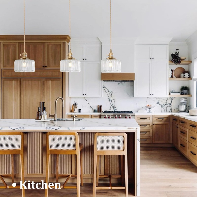 Shenmoyl Pendant Light 2 Pack with Clear Striped Glass Lmapshade,