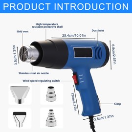 Nizirioo Hot Air Blower Professional Heat Gun Hot Air Blower Hot Air Blower 2000W Hot Air Gun Hot Air Blower with 2 Heat Settings of 300°C & 500°C Including 4 Nozzles and Paint Scraper for Colour