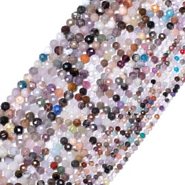 3mm 120pcs Natural Mixed Stone Beads, Songxi Small Faceted Round Loose Gemstone for Jewelry Making, DIY Art and Craft, Bracelet Necklace
