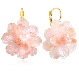 unixmoment Bohemian Handmade Colorful Resin Flower Floral Camellia Dangle Drop Leverback Earrings For Women (Light Orange)