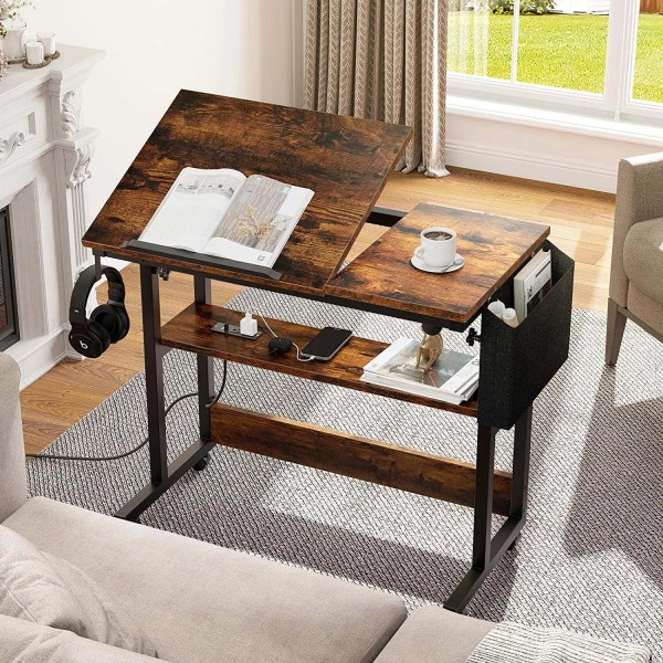 Portable Laptop Table with Charging Station Height Adjustable Standing Computer
