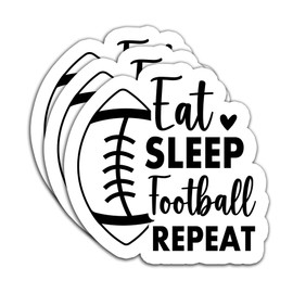(3PCS) Football Stickers – Eat Sleep Football Repeat Sticker, Waterproof Vinyl Decals for Laptop, Tumbler, Water Bottle, Scrapbook, Phone – for Boys, Girls, Fans, 3" x 3 "