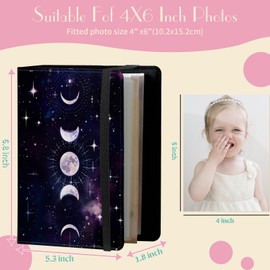 Photo Album 4x6 Photos - 60 Photos Capacity PU Leather Cover Photo Album with Strong Elastic Band, Portable Picture Album for Family Wedding Wedding Anniversary, Moon Sun Stars