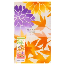 Hamamonyo Picture Tenugui, Maiden Chrysanthemum and Autumn Leaves