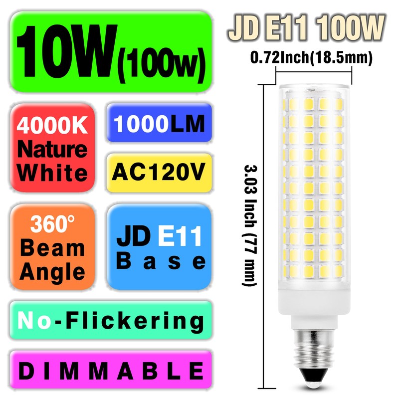 Ziomitus E11 Led Bulbs,JDE11 120V 100W Halogen Candelabra Bulbs Equiva
