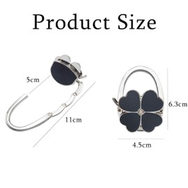 ZHENJIER Purse Hook for Table, Clover Design Foldable Purse Holder for Table, Portable Bag Holder - Folding Handbag Hanger | Hangs Almost Anywhere(Black)