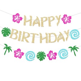 Striscione Buon Compleanno Hawaiano Glitterato, Hawaii Happy Birthday Party Banner: party Hawaiano, Decorazioni Festa Hawaiana, per Piscine, Spiagge e Feste di Compleanno (C)