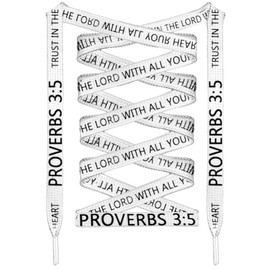 Jeere 2 Pair Christian Shoe Laces Proverbs 3: 5 Christ Printed Flat Shoelaces Inspirational Shoe Strings Running Sneakers(White Background)