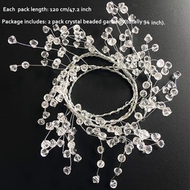 EORTA 94 Inch Crystal Beaded Garland Clear Diamond Branch Chandelier Twinkle Acrylic Ice Silver Wire String Wreath Party Decoration for Wedding DIY Craft Jewelry Making, Diamond Pattern