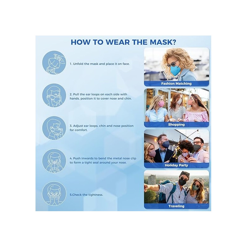 60/100 Pcs KN95 Face Mask for Adults,5 Layer Cup Dust