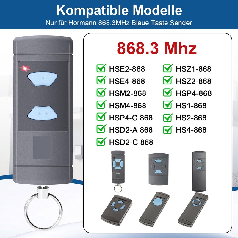 Pack of 2 Garage Door Handheld Transmitter for HSE2-868, HSM4-868,