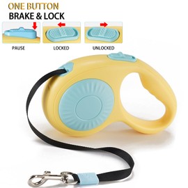 JSXD 360° Tangle-Free Retractable Dog Leash with One-Handed Brake, Pause, Lock, 10 ft Strong Nylon Tape Pet Walking Leash,Suitable for Cats, Small and Medium Dogs up to 66 lbs (Blue, 10 ft)