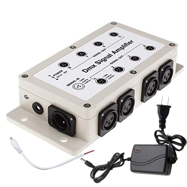 RioRand DMX512 LED Signal Splitter Amplifier Distributor 1 Way in 8-Channel 3-Pin Output with Signal Indicator