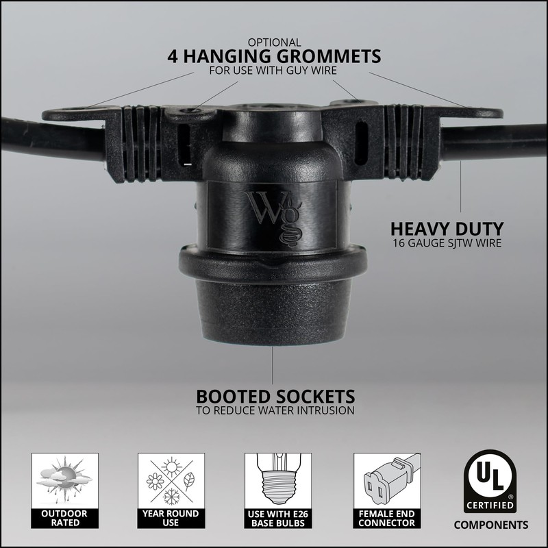 15-ft 10 Socket E26 Commercial Patio Light Stringer, Heavy Duty