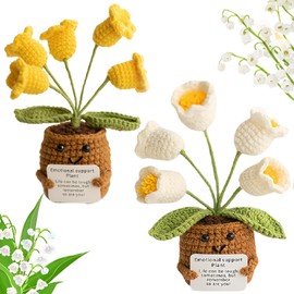 Crochet Flowers,2 Pcs Crochet Flower Bouquet With 5 Blooms,Lily of the Valley Plants,Knitted Flowers Lily of the Valley,Emotional Support Gift For Positive,Motivational and Good Luck For Women & Girls