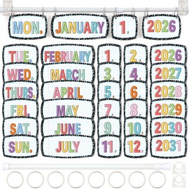 Flip Calendar Bulletin Board Set 59 Date Cards Composition Classroom Decor Composition Notebook Flip Calendar with Adjustable Holder and O-Rings for Teacher Back to School Supplies New Years 2026-2034