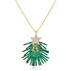 WOWORAMA Christmas Tree Pendant Necklace for Women 14K Gold Plated Shiny Green Xmas Tree with Star Neckalce Jewelry Holiday Christmas Costume Accessories