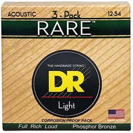 DR Strings RPM-12 - Cuerdas de guitarra acústica de bronce fósforo raras - .012 - .054 Light (paquete de 3)