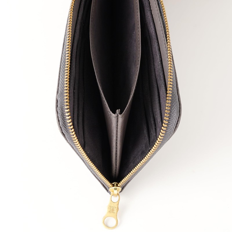 HIRAMEKI. Morris L-Shaped Zipper Long Wallet, Cowhide Leather, Embossed William