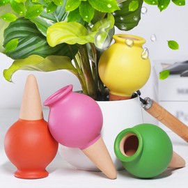 SUNGARDERY Terracotta Self Watering Spikes, 4 Pack Watering Bulbs for Indoor Outdoor Plants, Vacation Slow Release Plant Self Watering Planter Insert Devices, Colorful Water Globes While Away