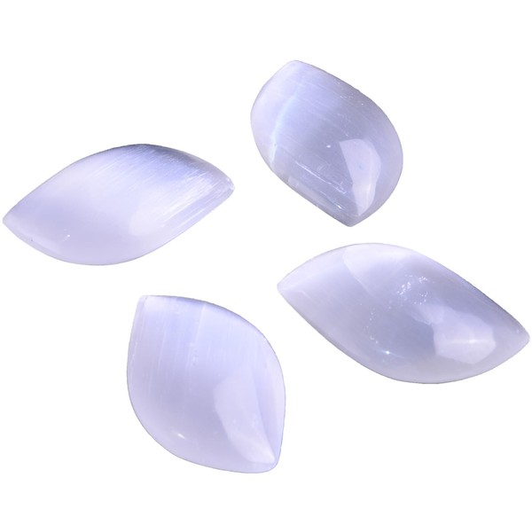 JIC Gem 4pcs Selenite Crystal Worry Stone Palm Stone Natural Healing Stones for Energy Cleansing, Meditation and Protection