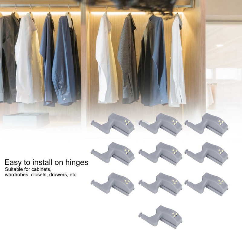 10Set Hinge LED Sensor Light Set Home Cabinet Cupboard Closet