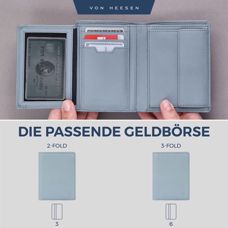 VON HEESEN Men's Leather Wallet with RFID Protection - Genuine