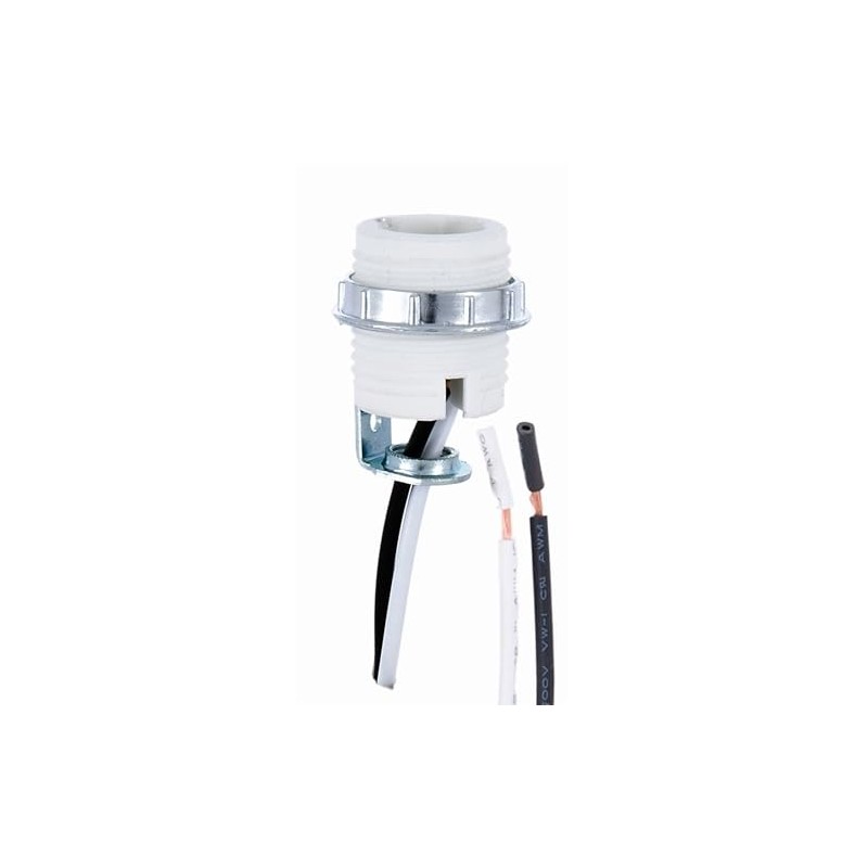 B&P Lamp® Porcelain, Threaded Candelabra Socket with Hickey, Metal Ring,