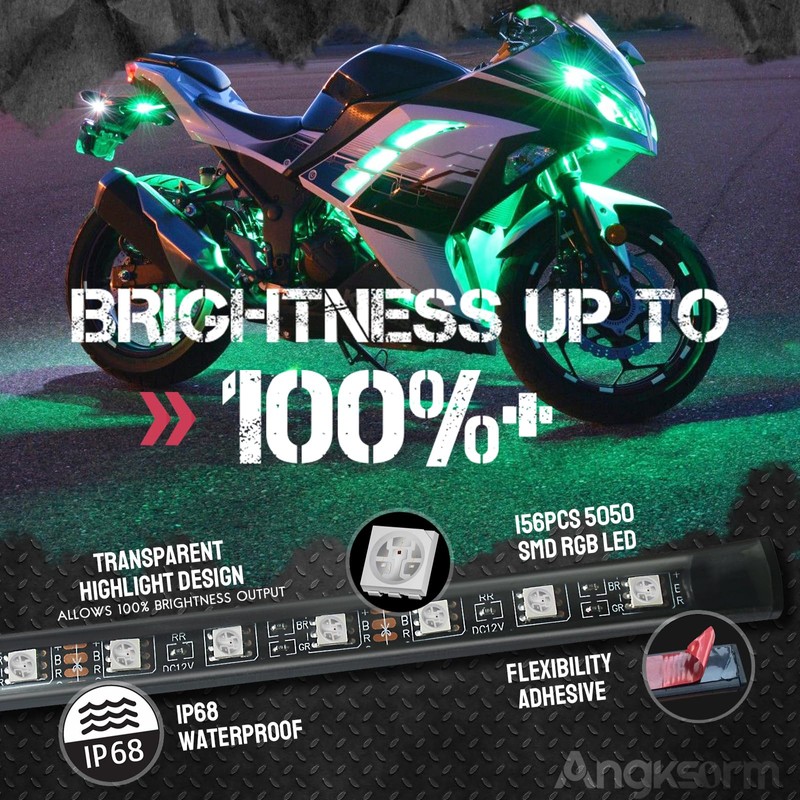 8pcs Motorcycle Underglow LED Strip Light Kit Waterproof RGB Neon