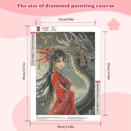 NEWENMO 5D Chinese Style Diamond Painting Kits for Adults,Cartoon Dragon Diamond Art Kits,DIY Full Drill Gem Art Kits for Adults Beginners,for Living Room Decoration-30x40cm